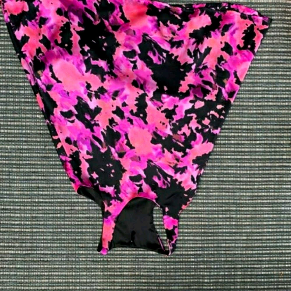 Polyester pink and black dress.